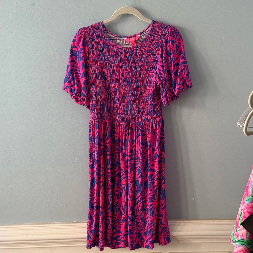 Lilly Pulitzer Vibrant Pink and Blue Midi Dress